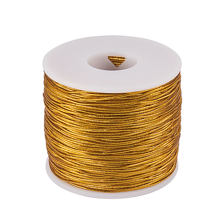 PandaHall Elite 1mm 100m/ 109 Yards Metallic Tinsel Elastic Cord Polyester Ribbon Stretch Beading Cord for Jewelry Making Gift Wrap Ribbon, Gold