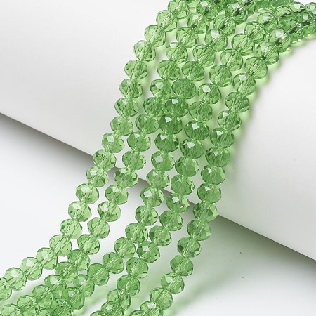 ARRICRAFT Glass Beads Strands, Faceted, Rondelle, Lime, 4x3mm, Hole: 0.4mm, about 130pcs/strand, 16.54 inches(42cm)