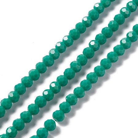 Honeyhandy Faceted Glass Beads Strands, Round, Light Sea Green, 6x5.5mm, Hole: 1.2mm, about 95pcs/strand, 22.24''(56.5cm)