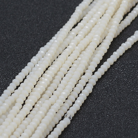 Arricraft Opaque Glass Beads Strands, Faceted, Rondelle, White, 2.5x1.5mm, Hole: 0.5mm, about 188~195pcs/strand, 12.9 inches(33cm)