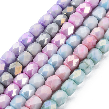 Arricraft Opaque Glass Beads Strands, Imitation Stones, AB Color Plated, Faceted, Faceted, Column, Mixed Color, 5.5x5.5mm, Hole: 1mm, about 69~70pcs/strand, 15.75~15.98 inch(40~40.6cm)