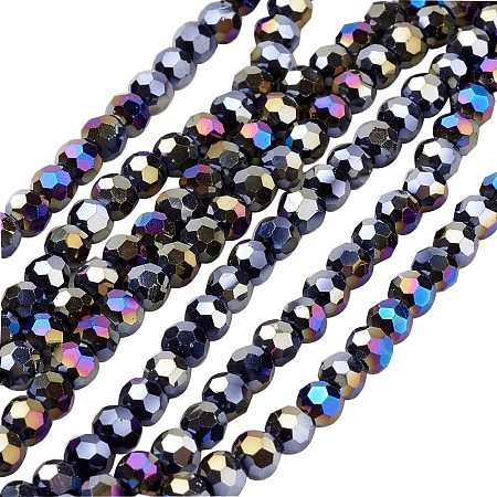 NBEADS 10 Strands AB Color Plated Faceted Round Black Electroplate Glass Beads Strands with 4mm,Hole: 0.5mm,About 100pcs/strand