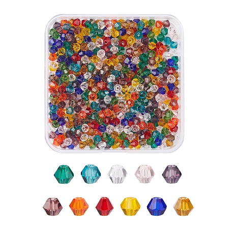 Honeyhandy 507Pcs Faceted Bicone Glass Beads, Mixed Color, 4x4mm, Hole: 1mm