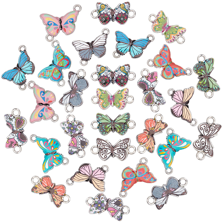 CHGCRAFT 45Pcs 15 Styles Platinum Plated Alloy Enamel Links Connectors, Butterfly Shape, Mixed Color, 12x23x2mm, Hole: 2.5~3mm, 2pcs/style