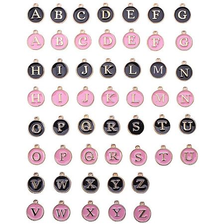 Pandahall Elite 52pcs Alphabet 26 Letters Charms Double Sided A-Z Charms Initial Letter Charms Enamel Pendants for Necklace Bracelet DIY Jewelry Making (Black & Pink)