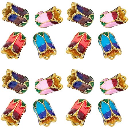 SUNNYCLUE 1 Box 16Pcs 4 Colors Enamel Flower Caps Alloy 5 Petal Bead Cap Vintage Loose Spacer Jewelry Cone End Beads for Women Adults DIY Jewellery Making Earring Necklace Bracelet