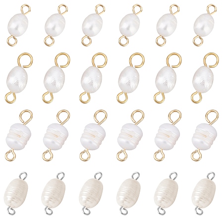Nbeads 40Pcs 4 Style Natural Cultured Freshwater Pearl Beads Links Connectors, with 304 Stainless Steel Eye Pin, Golden, Mixed Color, 10pcs/style