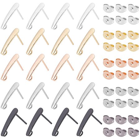 UNICRAFTALE 30 Sets 5 Colors Stud Earring Findings with Loop 304 Stainless Steel Earring Components with 30Pcs Ear Nuts 1.8mm Small Hole Ear Studs for DIY Jewelry Making