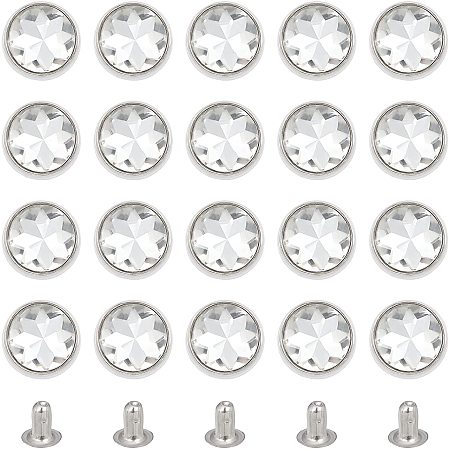 ARRICRAFT 20 Sets Rhinestone Rivets Studs, 12mm Double Cap Crystal Rivets Silver Flat Round Leather Rivets Spot Rivets Studs for Punk Rock Clothes Wedding Decoration Leather Craft DIY Making