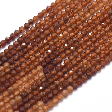 Honeyhandy Natural Orange Garnet Beads Strands, Faceted, Gradient Style, Round, 3mm, Hole: 0.5mm, about 153pcs/strand, 15.35 inch(39cm)
