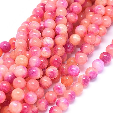 ARRICRAFT Natural Dyed Jade Beads Strands, Round, Hot Pink, 8mm, Hole: 1mm; about 46~48pcs/strand, 14.7~15.2 inches(37.4~38.5cm)