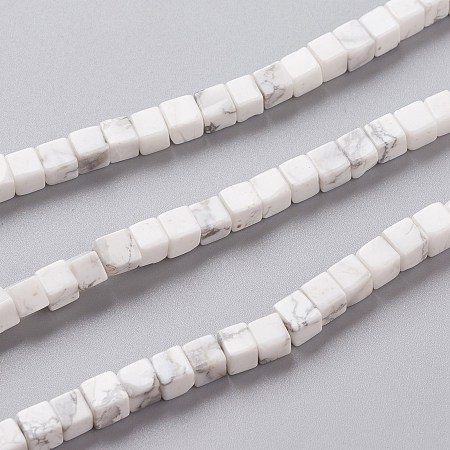 Honeyhandy Natural Howlite Beads Strands, Cube, 4x4x4mm, Hole: 0.7mm, about 93pcs/Strand, 15.75 inch(40cm)