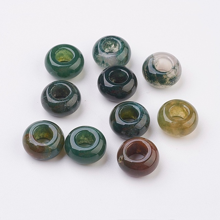 Natural Indian Agate European Beads, Large Hole Beads, Rondelle, 14x8mm, Hole: 6mm