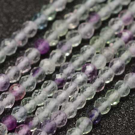 Honeyhandy Natural Fluorite Beads Strands, Faceted, Round, 2mm, Hole: 0.5mm, about 178pcs/strand, 15.3 inch(39cm)