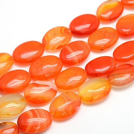Arricraft Natural Striped Agate/Banded Agate Oval Bead Strands, Dyed, Orange Red, 20x15x8mm, Hole: 1.2mm, about 20pcs/strand, 15.74 inch
