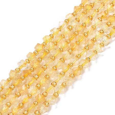 Honeyhandy Natural Citrine Beads Strands, with Seed Beads, Faceted, Diagonal Cube Beads, 5~6x5~6x4~5mm, Hole: 1mm, about 49~55pcs/strand, 15.35''~15.75''(39~40cm)