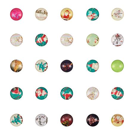 ARRICRAFT 1 Box(About 200pcs) 12mm Mixed Color Printed Half Round/Dome Glass Cabochons for Jewelry Making (Christmas Theme)