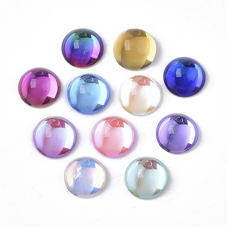Transparent K9 Glass Cabochons, Flat Back, Half Round/Dome, Mixed Color, 12x6.5mm; about 40pcs/bag