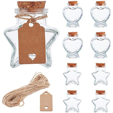 BENECREAT 8 Packs Star and Heart Wishing Bottle Mini Glass Bottles Jars with Cork Stoppers for Wedding Party and Crafts DIY Decoration