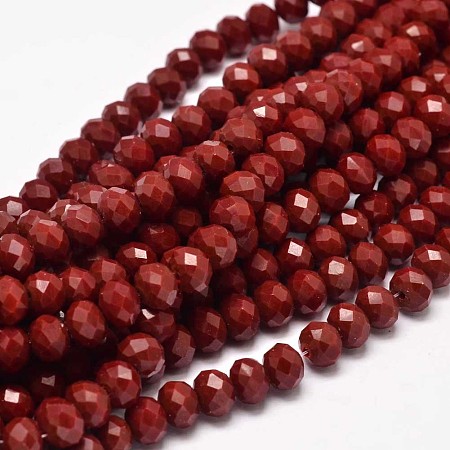 Arricraft Glass Beads Strands, Decorative Hand Briolette Faceted Rondelle for DIY Craft Bracelet Necklace Jewelry Making, Dark Red, 8x6mm, Hole: 1mm, about 70pcs/strand, 15.5 inches
