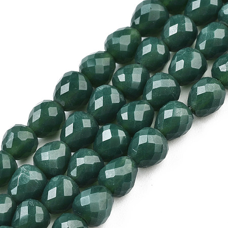 ARRICRAFT Opaque Solid Color Glass Beads Strands, Faceted, Teardrop, Dark Green, 4.5~5x4x4mm, Hole: 1mm, about 97~101pcs/strand, 16.54~18.5 inches(42~47cm)