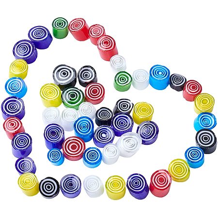 GORGECRAFT 45pcs Millefiori Lampwork Glass Beads Mosaic Craft Supplies Fused Fusible Glass Flat Round Loose Spacer Bead 9x7mm Mixed Color for DIY Jewelry Making Crafts, Lollipop Style