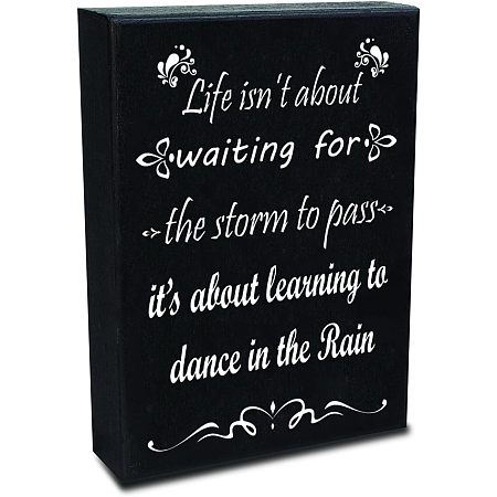 CREATCABIN Dance in The Rain Inspirational Wood Box Signs Home Wall Decorations Tabletop Decoration Wooden Art Decor Blocks Desk and Door Decor Art for Home Office 3.94 x 5.91 Inch