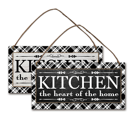 NBEADS 2 Pcs Wooden Kitchen Sign Wall Decor, Kitchen Hanging Wall Sign Plaque Rustic Farmhouse Kitchen Wall Decor with Jute Twine for Home Kitchen Dining Room Restaurant, 30×15cm