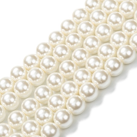 Arricraft Eco-Friendly Glass Pearl Bead Strands, Round, Dyed, Cotton Cord Threaded, Creamy White, 12mm, Hole: 1.2~1.5mm, about 34pcs/strand, 15.7 inch