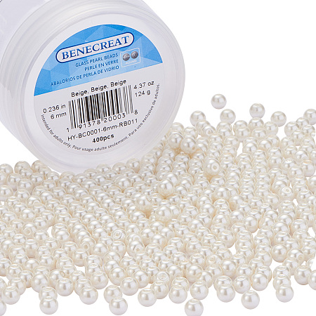 Environmental Dyed Glass Pearl Round Beads, Beige, 6mm, Hole: 1.2~1.5mm; about 400pcs/box