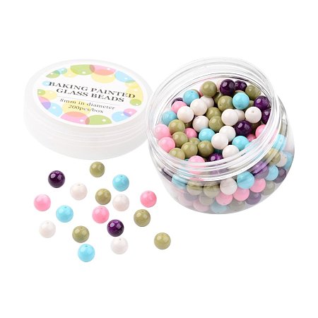 ARRICRAFT 1 Box (About 200pcs) Environmental Baking Painted Glass Pearl Beads 8mm, Pastel Mix