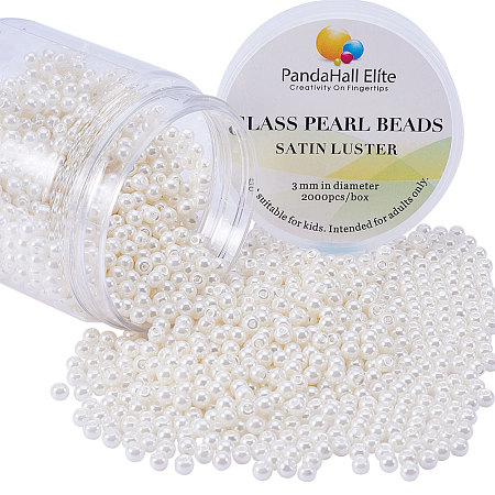 PandaHall Elite 3~3.5mm About 2000 Pcs Tiny Satin Luster Dyed Glass Pearl Round Loose Beads Assorted Lot for Jewelry Making Beige