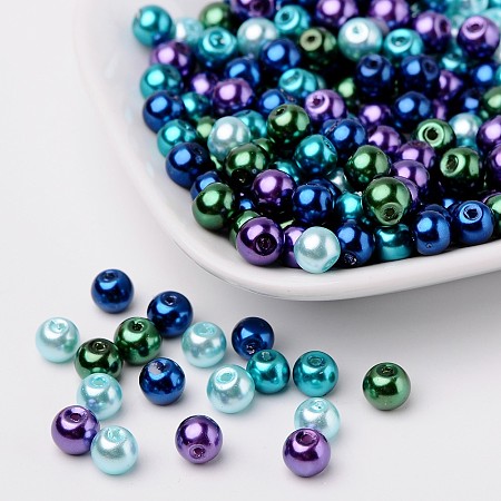 PandaHall Elite 6mm Multicolor Glass Pearls Tiny Satin Luster Round Loose Pearl Beads for Jewelry Making, about 200pcs/box