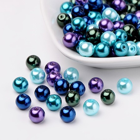PandaHall Elite 8mm Multicolor Glass Pearls Tiny Satin Luster Round Loose Pearl Beads for Jewelry Making, about 100pcs/box