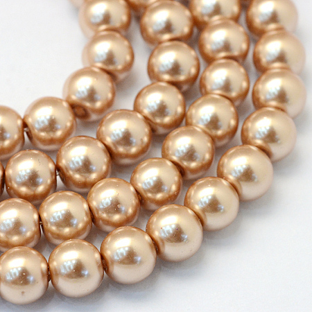 Baking Painted Pearlized Glass Pearl Round Bead Strands, BurlyWood, 12mm, Hole: 1.5mm; about 70pcs/strand, 31.4 inches