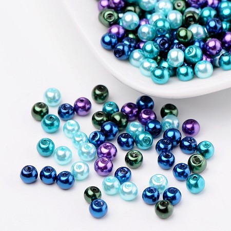 Arricraft Ocean Mix Pearlized Glass Pearl Beads, Mixed Color, 4mm, Hole: 1mm, about 400pcs/bag