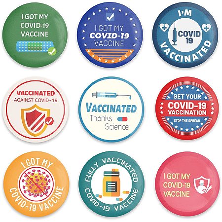 GLOBLELAND 9 Pcs Vaccine Button Pins I Got My Covid-19 Vaccinated Thanks Science Buttons for Men's Women's Brooches or Doctors Nurses Hospitals, 2.3 Inch, Mixed Color, Matte Surface