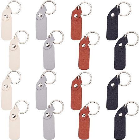 BENECREAT 16Pcs PU Leather Keychain, Blank Rectangle Keychain 4 Colors with Iron Key Rings for Laser Engraving, Hot Foil Stamping, DIY Decoration