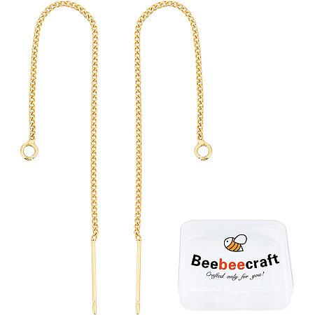 Beebeecraft 1 Box 10Pcs 18K Gold Plated Threader Earrings with 925 Sterling Silver Pins Pull Through Threaded Long Chain Drop Tassel with Loop 3.34inch
