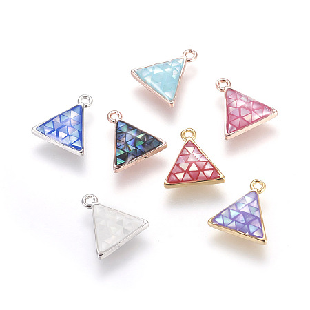 Brass Enamel Charms, with Freshwater Shell, Triangle, Mixed Color, 12x11x3mm, Hole: 1.2mm