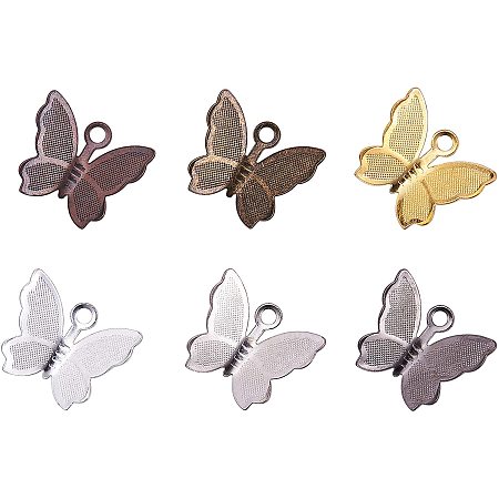 NBEADS 120 Pcs 11mmx13mm Tiny Brass Butterfly Pendant Charms, 6 Assorted Colors Small Brass Butterfly Insect Charm Metal Pendant Supplies Craft Findings for Necklaces Earrings DIY Jewelry Making