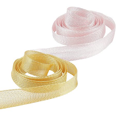 PandaHall Elite 6.5 Feet/2m Copper Mesh Copper Fill Fabric Brass Ribbon for Hair Accessories Jewelry Making, Gold and Rose Gold, 3.25 feet/roll