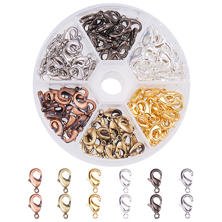 PandaHall Elite 120 Pcs Brass Lobster Claw Clasps Chain Connector 6 Colors 12x7mm for Jewelry Making