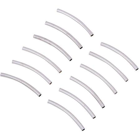 PandaHall Elite 200pcs 25mm Curved Noodle Tube Beads Sleek Silver Twist Curved Long Tube Spacer Beads for DIY Jewelry Making, 1mm Hole