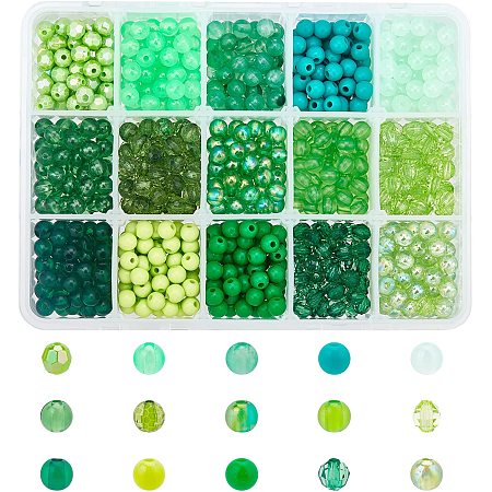 CHGCRAFT 1050Pcs 6mm Green Imitation Crystal Beads Green AB Color Plated Transparent Acrylic Beads for DIY Craft Jewelry Making