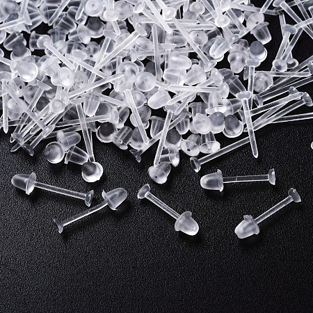 Honeyhandy 1000Pcs 2 Style Eco-Friendly Plastic Stud Earring Findings, Flat Round, with Ear Nuts, Clear, 500pcs/style