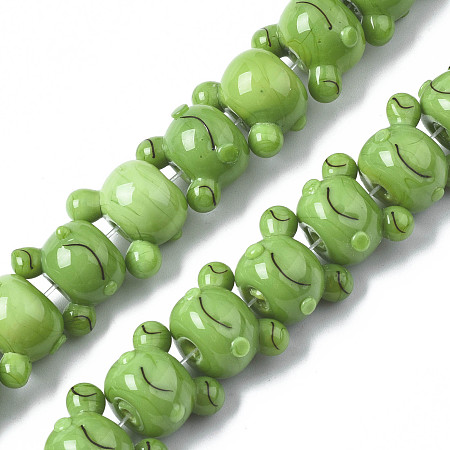 Arricraft Handmade Bumpy Lampwork Beads Strands, Frog, Olive Drab, 14.5x17.5x13.5mm, Hole: 1.8mm, about 35pcs/strand, 17.87 inch(45.4cm)