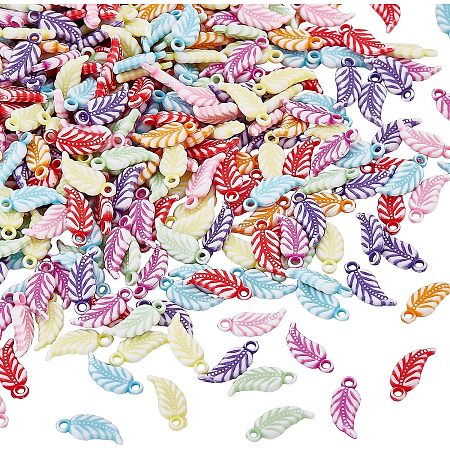 SUPERFINDINGS About 500Pcs Opaque Acrylic Leaf Pendants 18.5x7.5mm Plastic Leaf Bead Charms Plant Pendants Loose Beads for DIY Jewelry Earring Necklaces Craft Making, Hole: 1.6mm