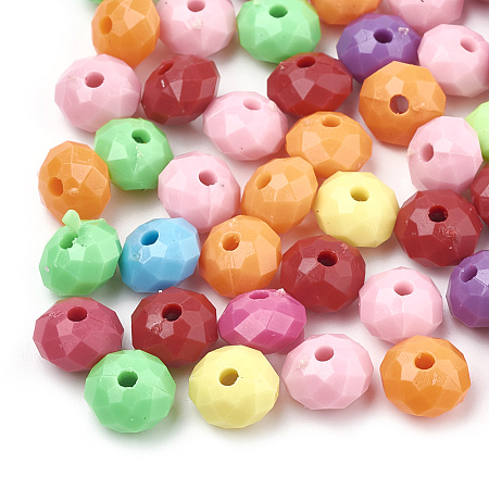 Honeyhandy Opaque Acrylic Beads, Faceted, Rondelle, Mixed Color, 8x5.5mm, Hole: 1.5mm, about 2790pcs/500g