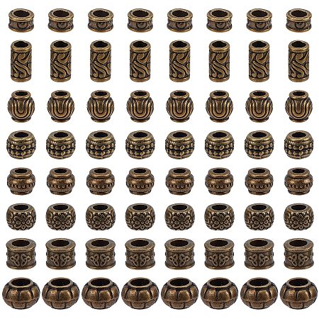 NBEADS 80 Pcs Tibetan Style Large Hole Spacer Beads, 8 Shapes Antique Bronze Loose Beads, Alloy European Chains Beads for Bracelet Necklace DIY Jewelry Making, Hole: 1/6